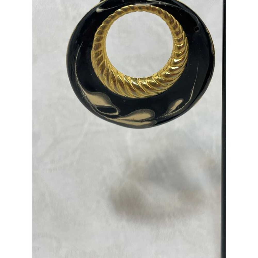 Enameled 80’ Earrings Black & Cream Goldtone - image 3