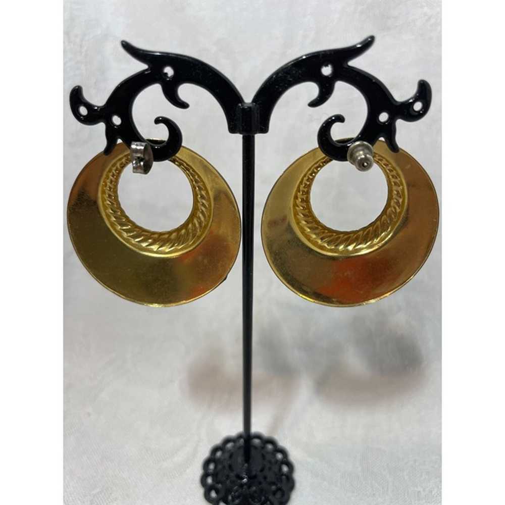 Enameled 80’ Earrings Black & Cream Goldtone - image 5