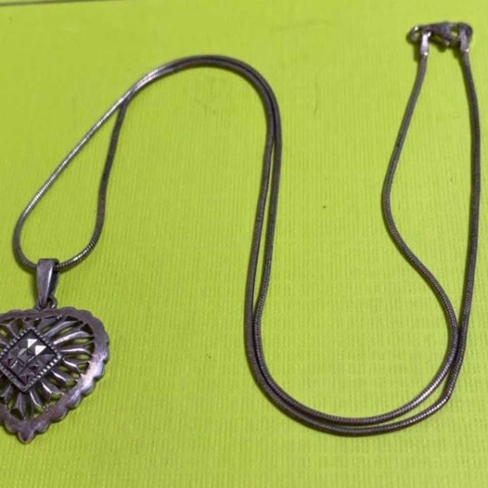 HAN Sterling Silver 925 Marcasite Heart Pendant N… - image 1