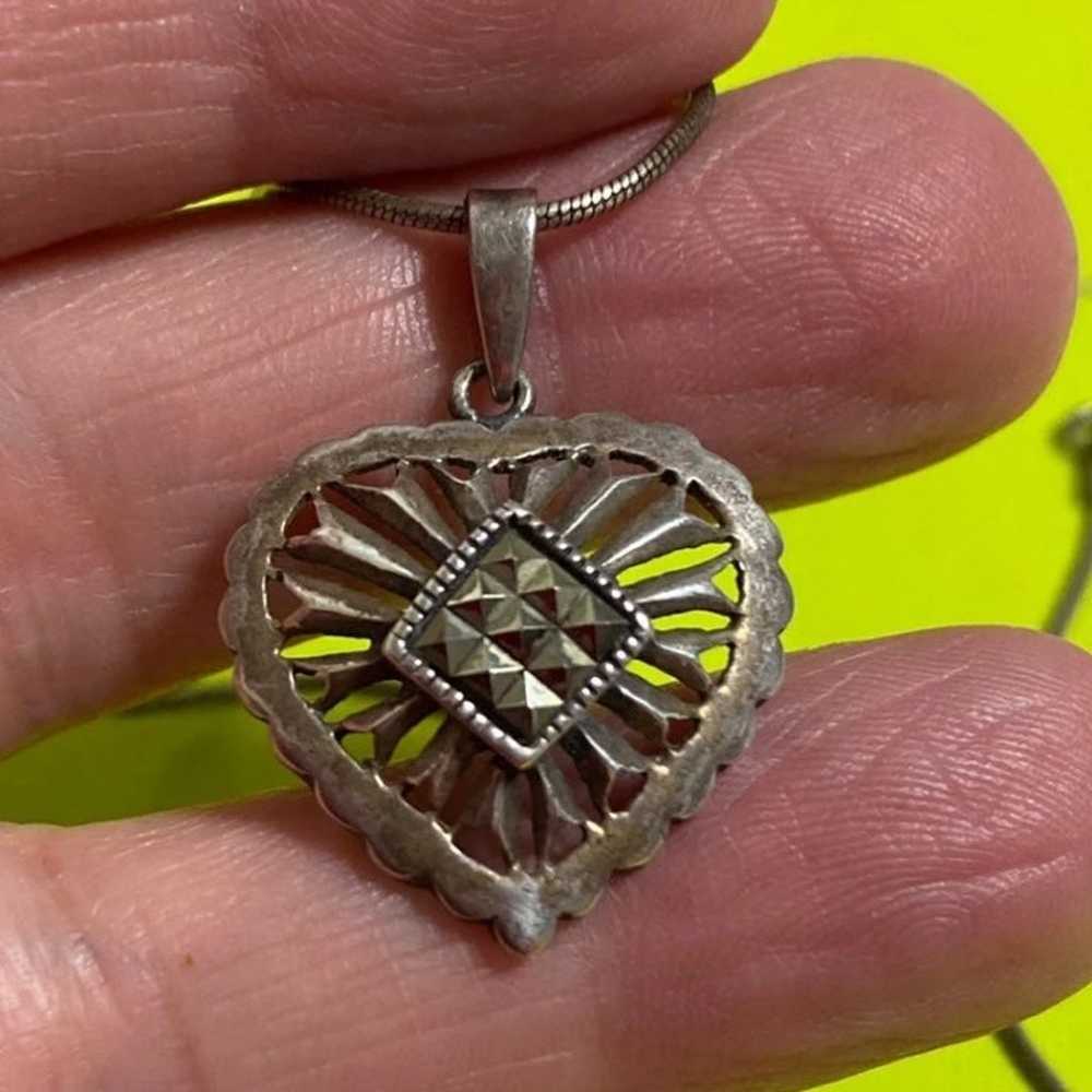 HAN Sterling Silver 925 Marcasite Heart Pendant N… - image 3