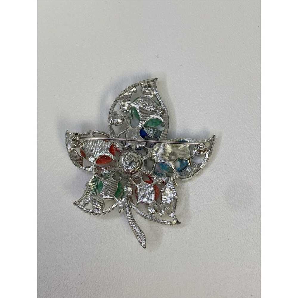 Sarah Coventry Leaf Brooch  Multi Colored 1967 Fa… - image 5