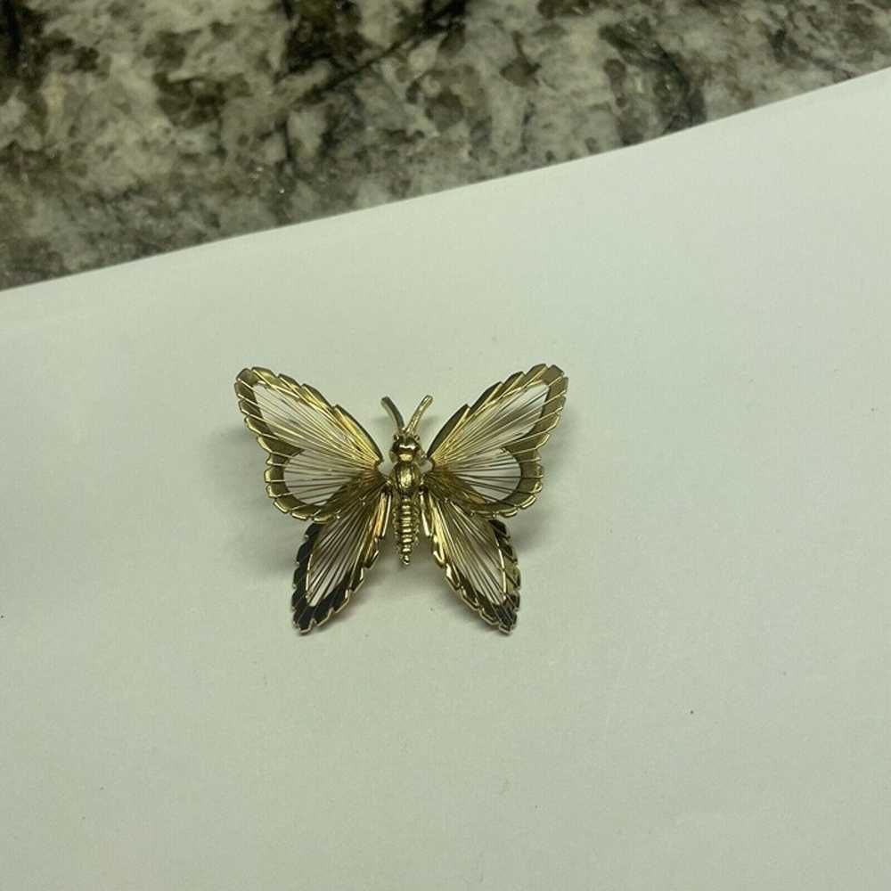 Signed Monet Brooch Pin Gold Tone Butterfly Insect - image 1