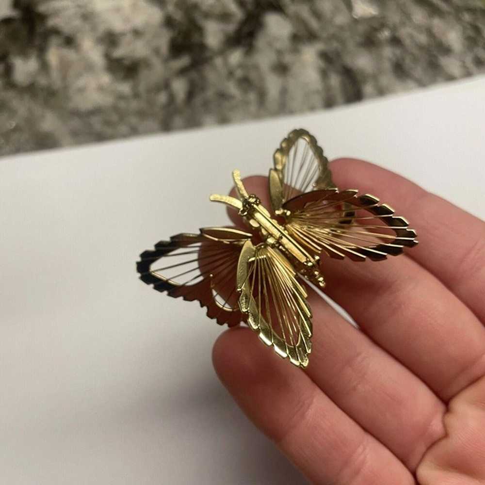 Signed Monet Brooch Pin Gold Tone Butterfly Insect - image 5