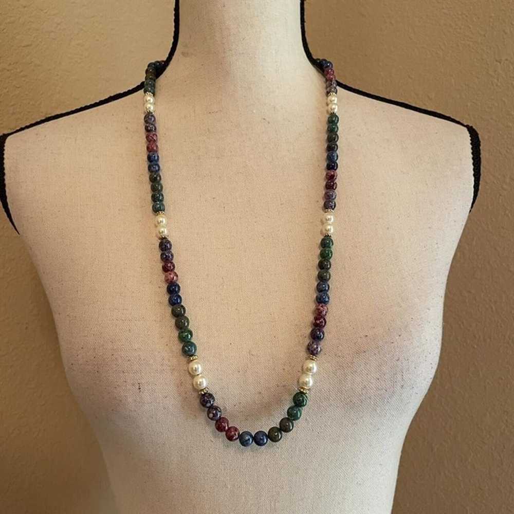 Women’s Bead Costume Necklace Beaded Blue / Purpl… - image 1