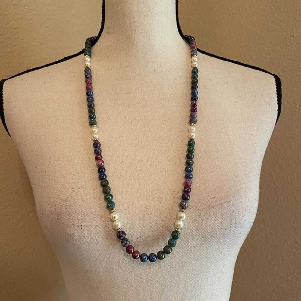 Women’s Bead Costume Necklace Beaded Blue / Purpl… - image 2