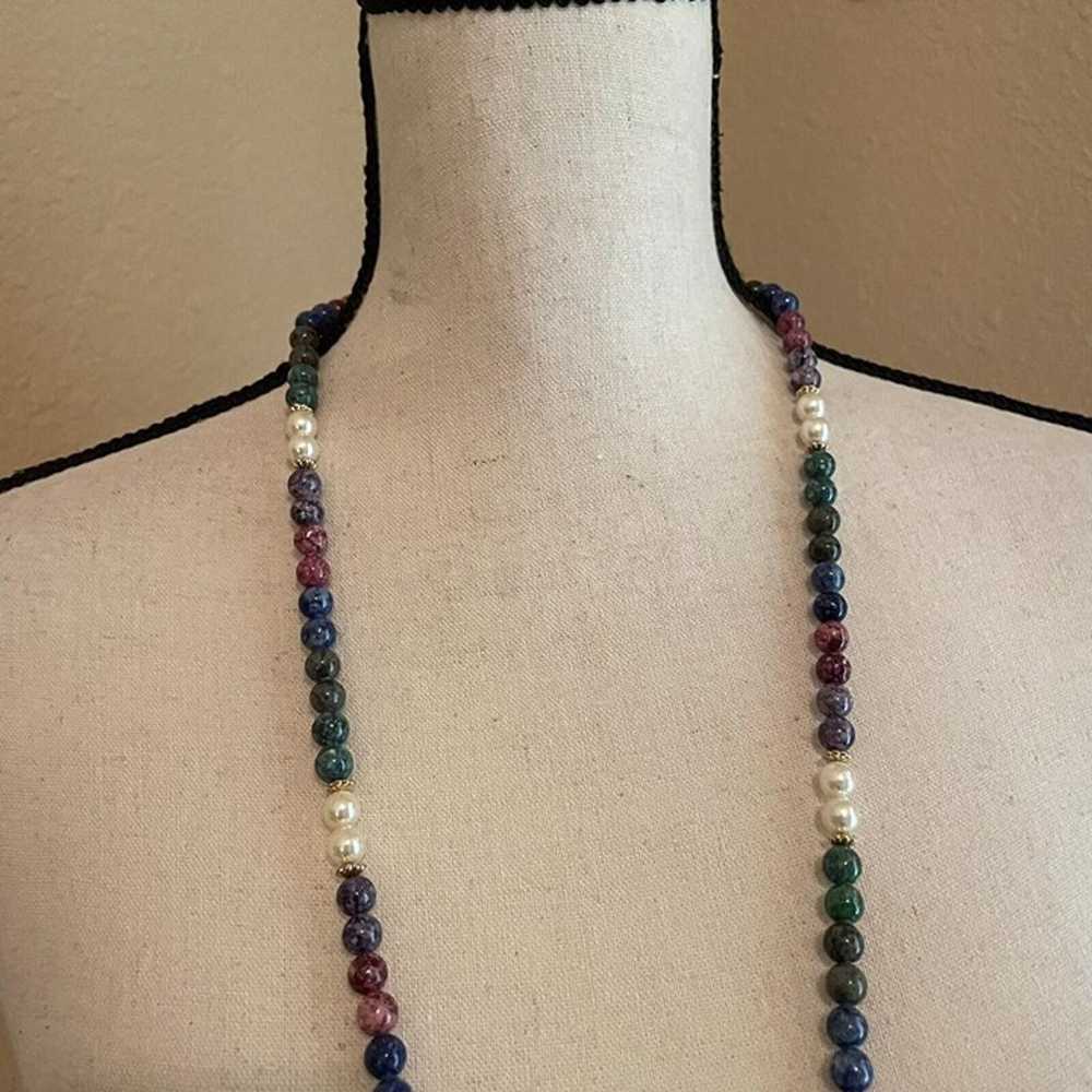 Women’s Bead Costume Necklace Beaded Blue / Purpl… - image 3