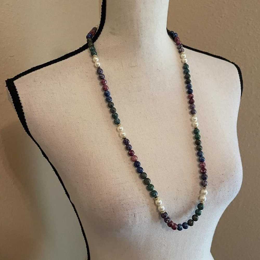 Women’s Bead Costume Necklace Beaded Blue / Purpl… - image 8