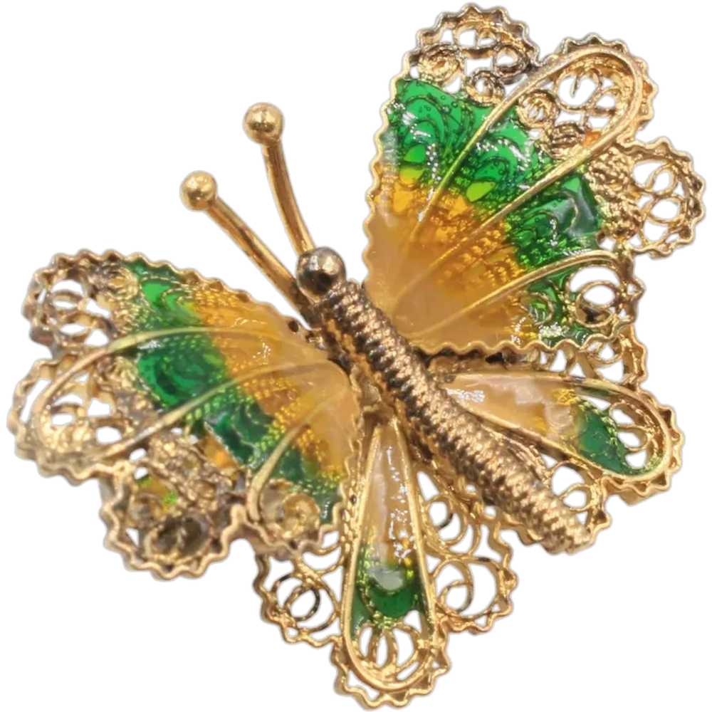 Brooch Pin .925 Signed PPC Butterfly Cannetille F… - image 1