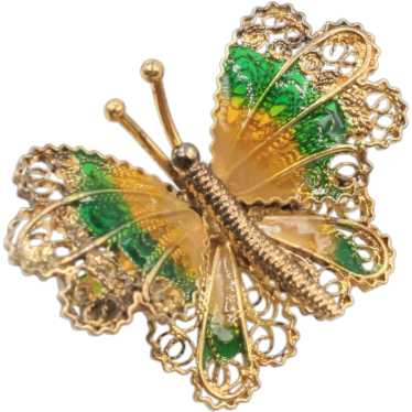 Brooch Pin .925 Signed PPC Butterfly Cannetille F… - image 1