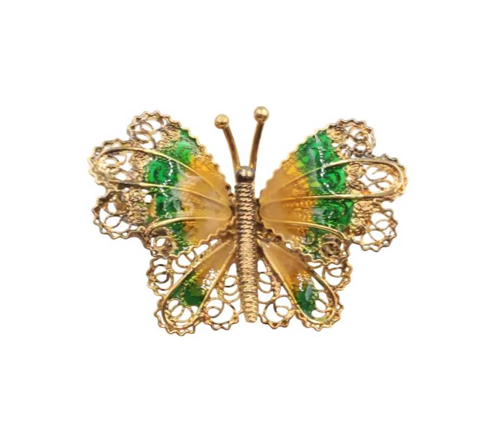 Brooch Pin .925 Signed PPC Butterfly Cannetille F… - image 2