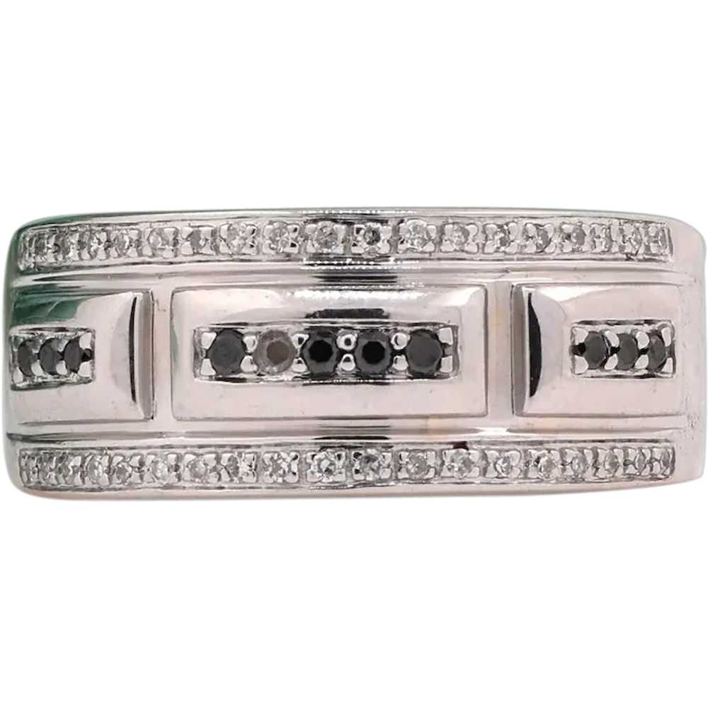 Black and White Diamond Band Ring 10K White Gold … - image 1