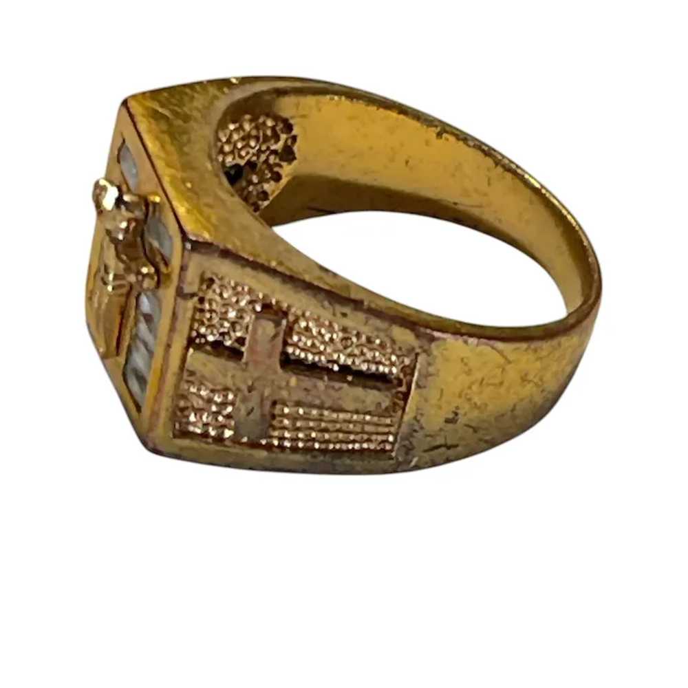 Vintage Gold-Tone Mens Christian Cross Ring With … - image 2