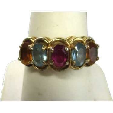 Gold Tone Costume Ring With Multi Color Crystals