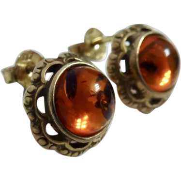 Baltic Amber Gold Over Sterling Silver 925 Earring