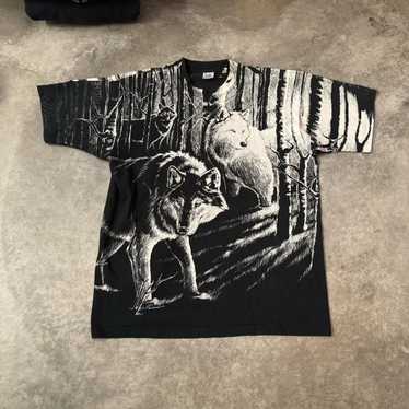 Fruit Of The Loom Vintage 90s Nature wolf all ove… - image 1