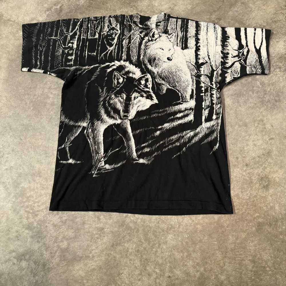 Fruit Of The Loom Vintage 90s Nature wolf all ove… - image 2