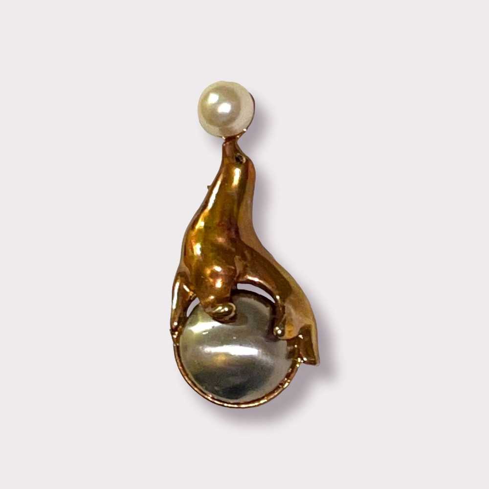 Other Vintage Seal with Ball Brooch - Gold & Silv… - image 1