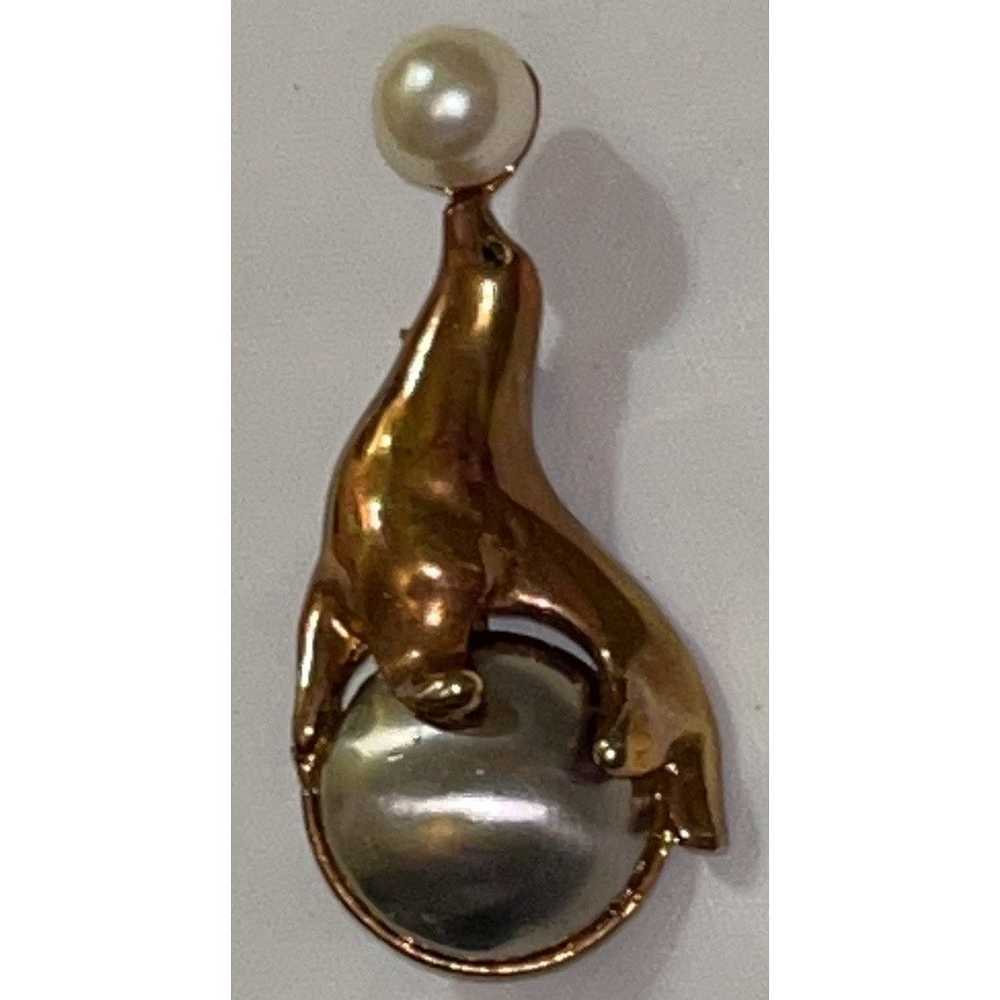 Other Vintage Seal with Ball Brooch - Gold & Silv… - image 2