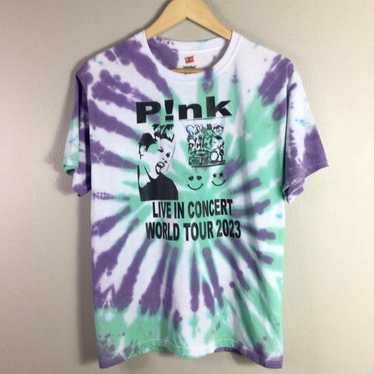 Hanes Pink 2023 World Tour Tie Dye T Shirt Rocks … - image 1