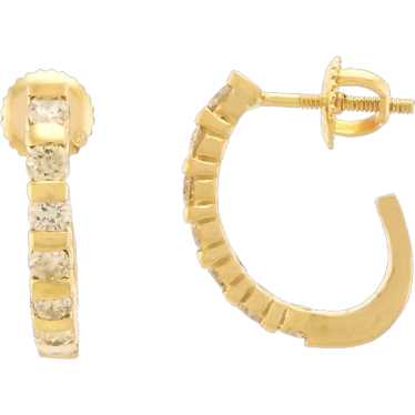 Sparkly Natural Diamond J-Hoop Earrings in 14k Yel