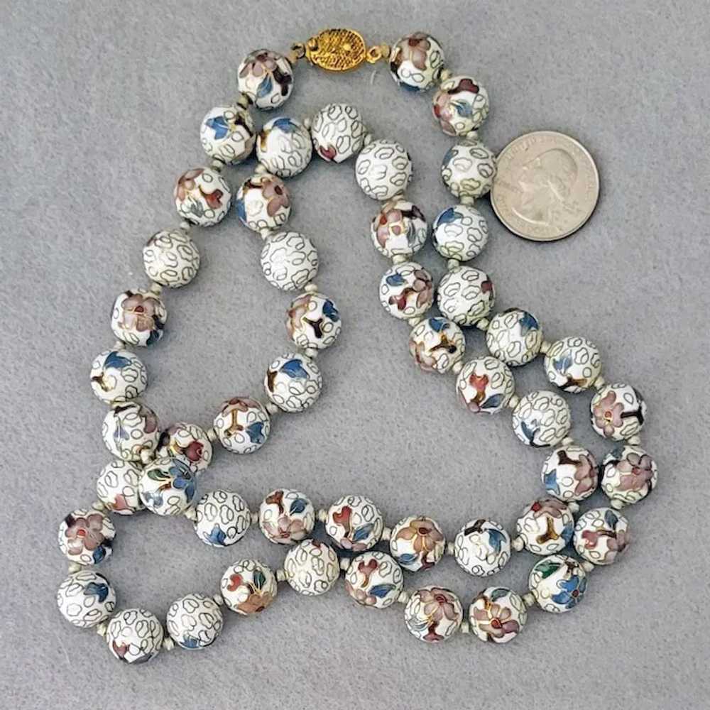 Vintage Chinese White Cloisonne' Bead Necklace Pi… - image 11