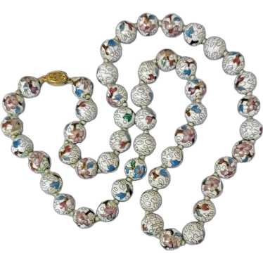 Vintage Chinese White Cloisonne' Bead Necklace Pi… - image 1