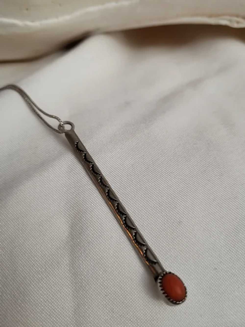 Long Coral Pendant in Sterling Silver Necklace - image 6