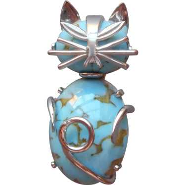 Cat Pin Sterling Silver Hubbell Glass Beau Vintag… - image 1