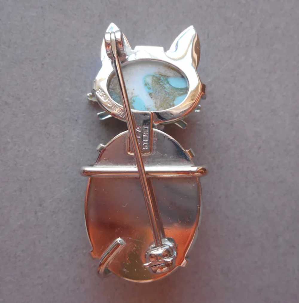 Cat Pin Sterling Silver Hubbell Glass Beau Vintag… - image 3