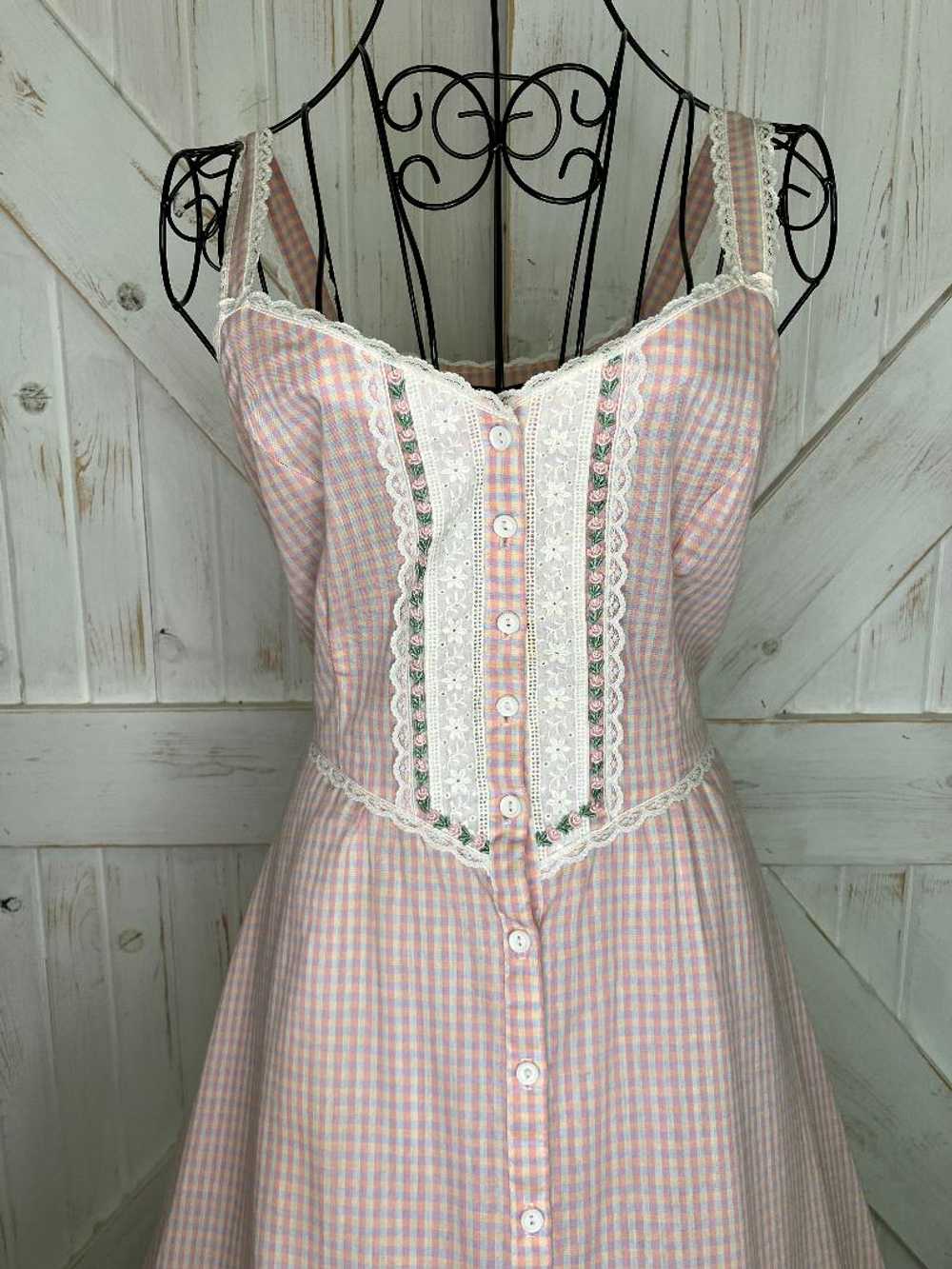 70's Vintage Gunne Sax Pink Purple Yellow Gingham… - image 5