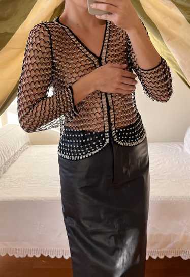 Vintage Beaded Open Weave Knit Top