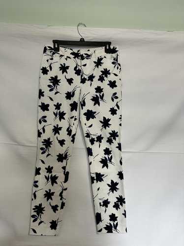 Designer Floral Print Slim Fit Trousers / White w… - image 1