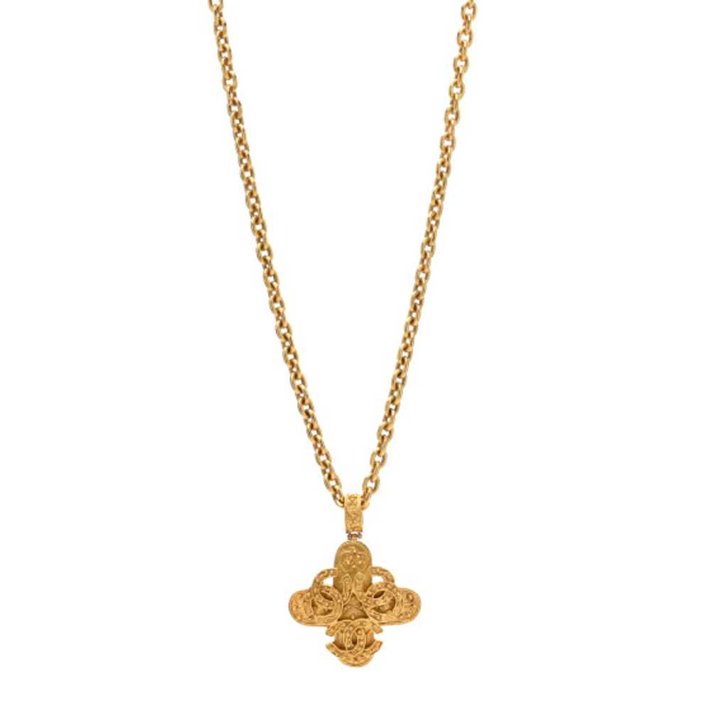 CHANEL Metal CC Cross Long Pendant Necklace Gold - image 1