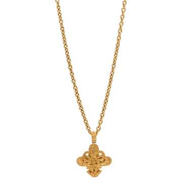 CHANEL Metal CC Cross Long Pendant Necklace Gold - image 1