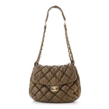 CHANEL Lambskin Bubble Quilt Flap Brown