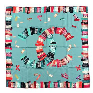 CHANEL Silk CC Square Scarf Turquoise Multicolor - image 1