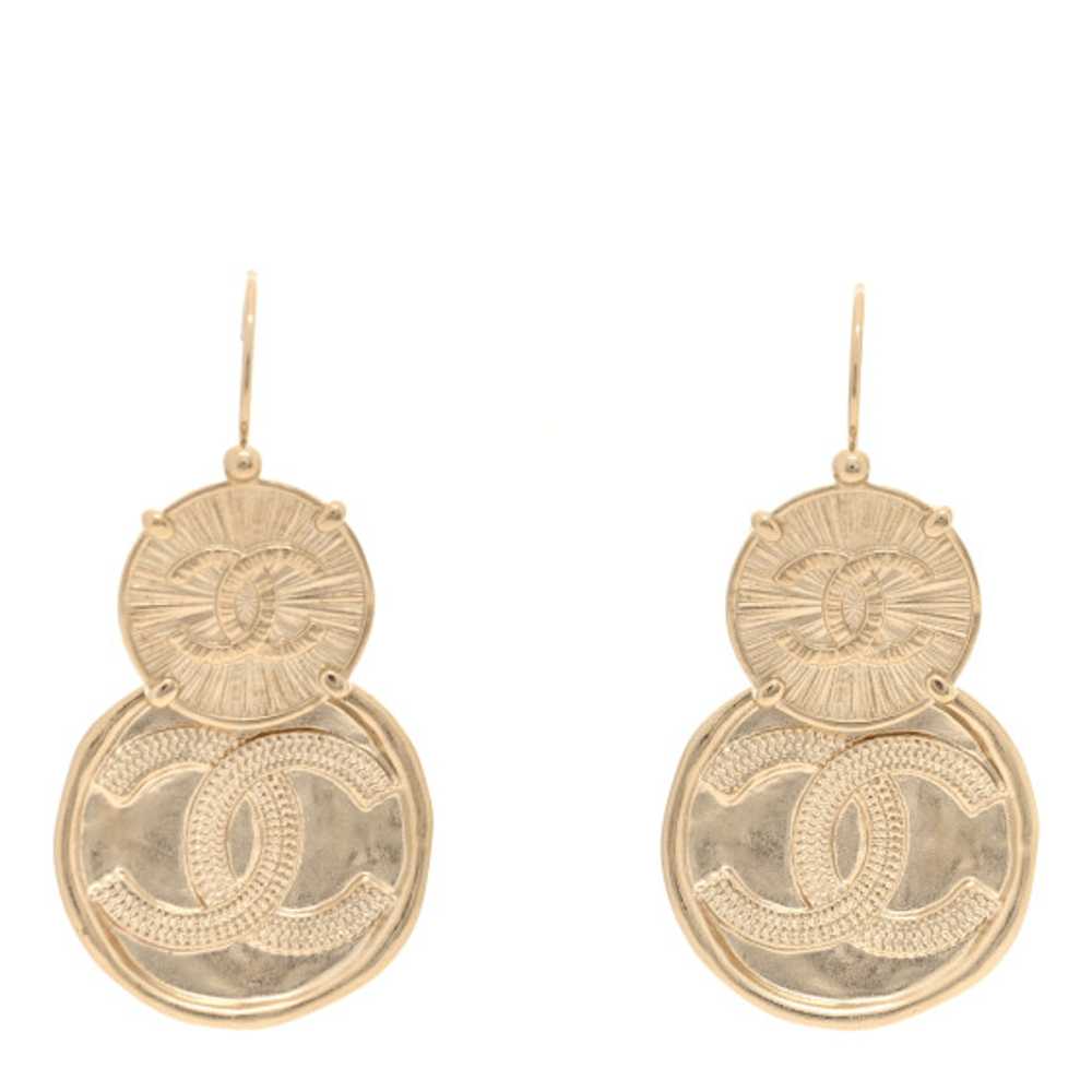 CHANEL Metal Round CC Medallion Drop Earrings Gold - image 1