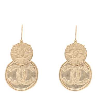 CHANEL Metal Round CC Medallion Drop Earrings Gold - image 1