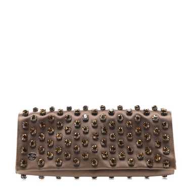 GUCCI Satin Crystal Embellished Clutch Brown