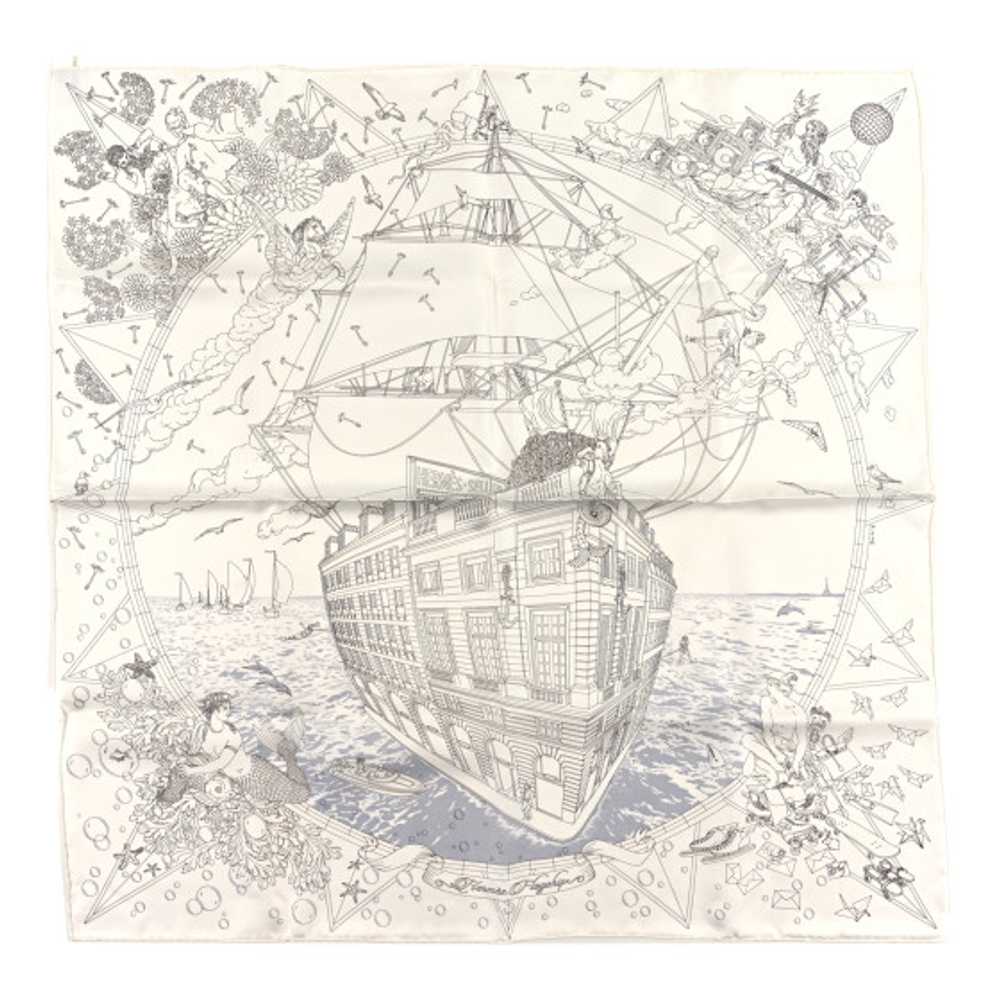 HERMES Silk Flagship Scarf 90 White Black Gris - image 1