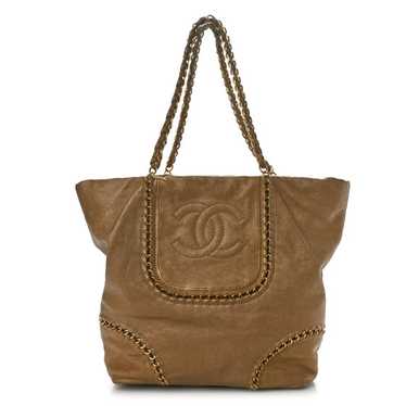 CHANEL Metallic Calfskin Luxe Ligne Tote Gold