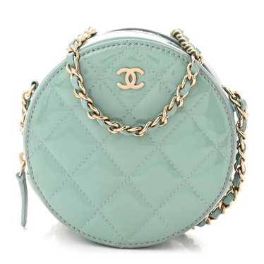 CHANEL Patent Quilted Round Clutch With Chain Ligh