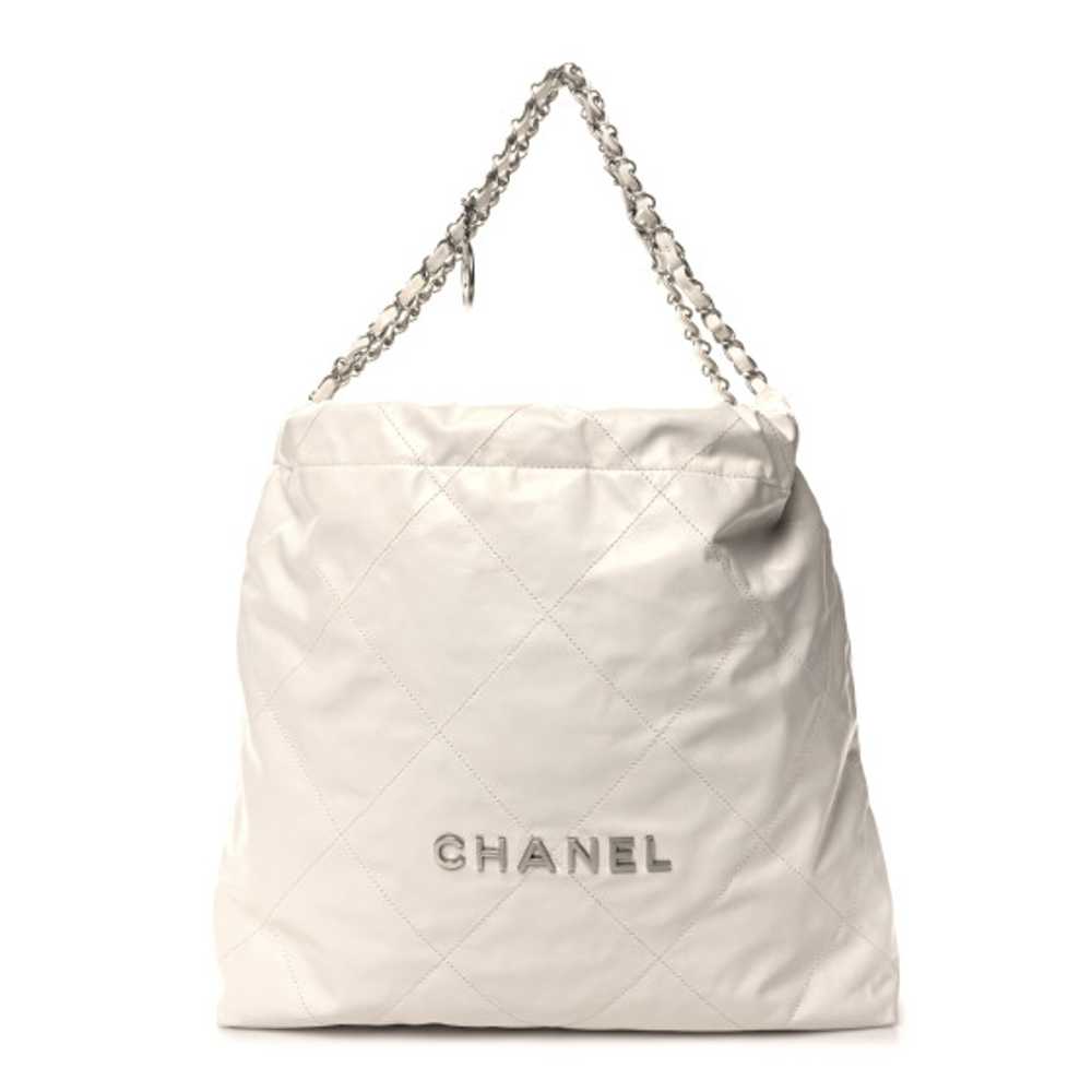 CHANEL Shiny Calfskin Quilted Small Chanel 22 Whi… - image 1