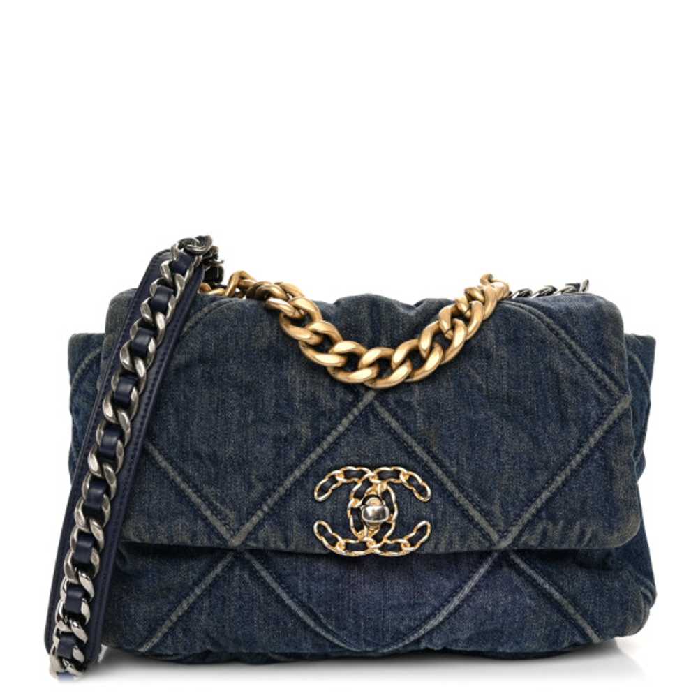 CHANEL Denim Quilted Medium Chanel 19 Flap Blue - image 1