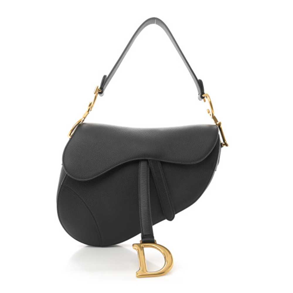 CHRISTIAN DIOR Grained Calfskin Saddle Bag Black - image 1