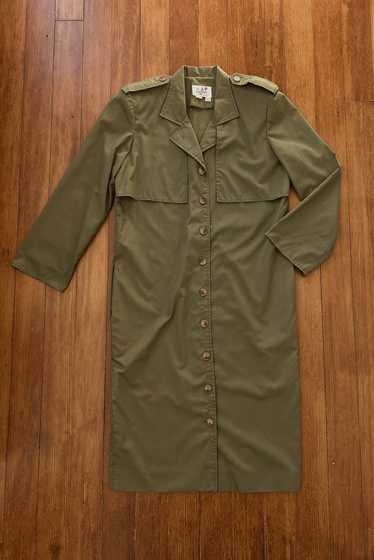 1980's OLIVE COTTON BLAZER STYLE SHIRTDRESS | SIZE