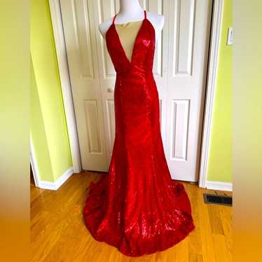 Special Occasions Red Sequence Open Back Long Dre… - image 1