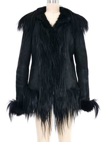 Carolina Herrera Goat Fur Trimmed Shearling Jacket