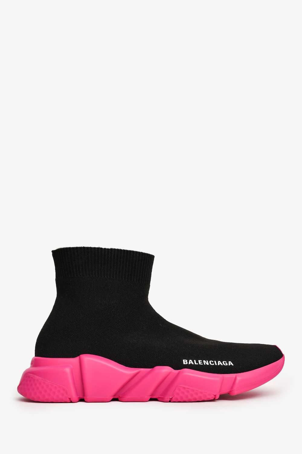 Balenciaga Black/Pink Knit Speed Sneakers Size 38 - image 1