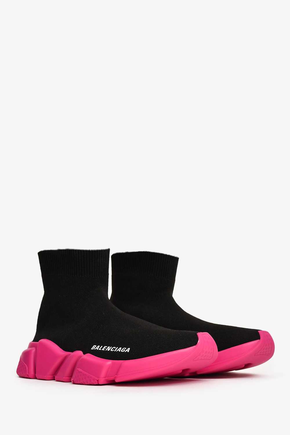 Balenciaga Black/Pink Knit Speed Sneakers Size 38 - image 2